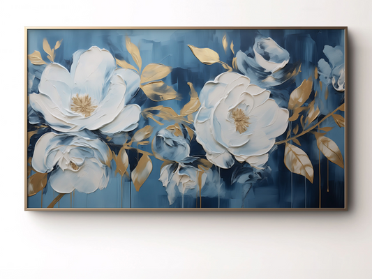 Blue & Gold Flowers Frame TV Art