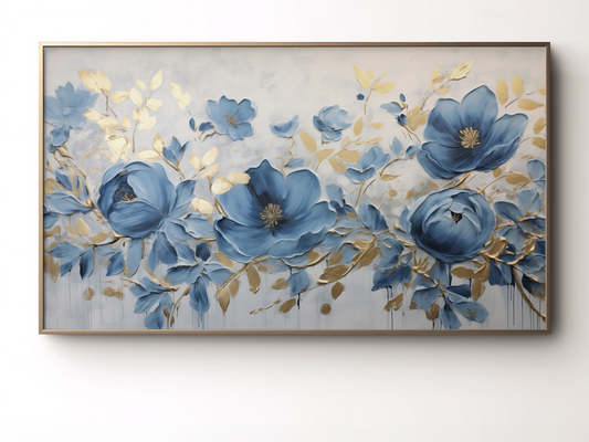 Blue & Gold Floral Frame TV Art
