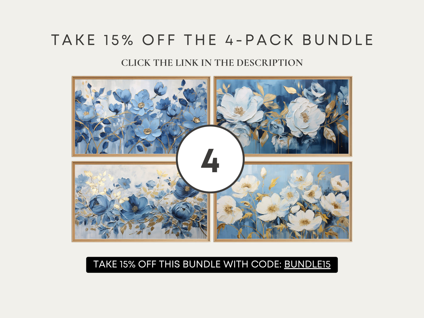 Blue & Gold Floral Frame TV Art