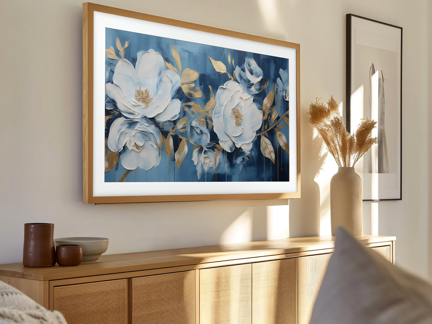 Blue & Gold Flowers Frame TV Art