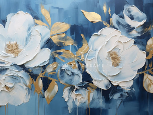 Blue & Gold Flowers Frame TV Art