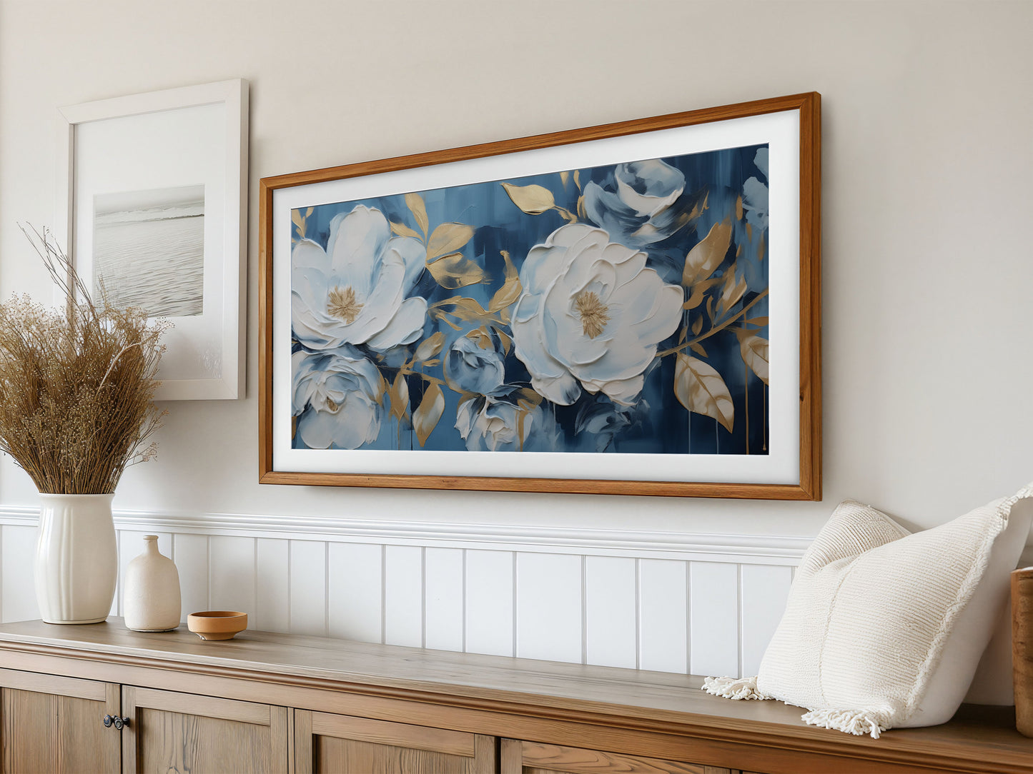 Blue & Gold Flowers Frame TV Art