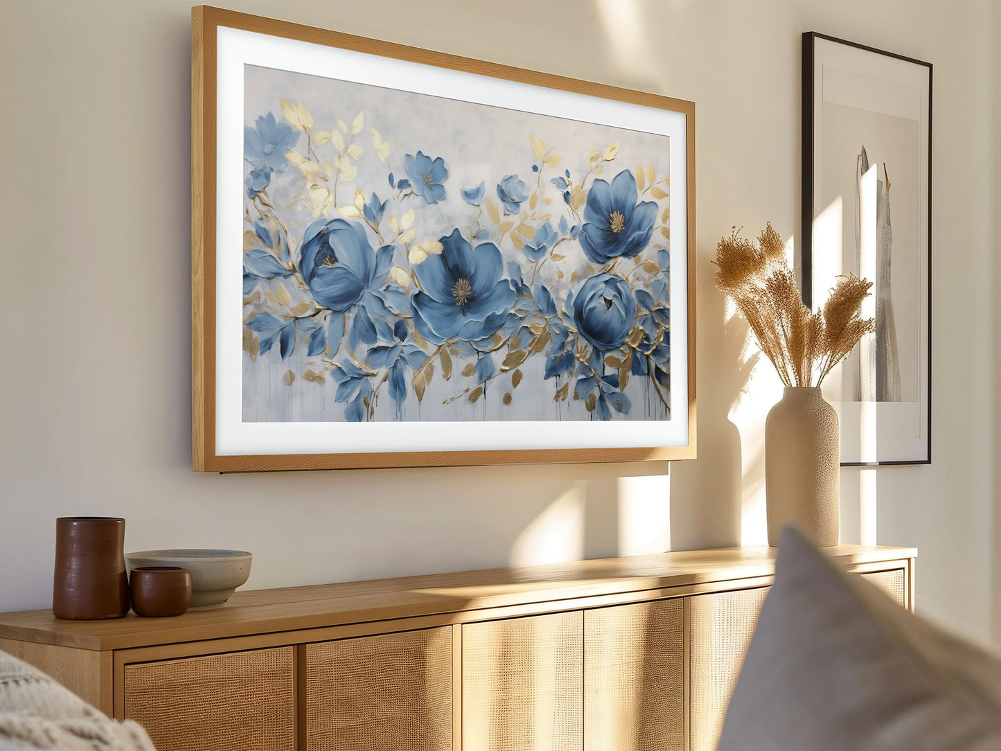 Blue & Gold Floral Frame TV Art