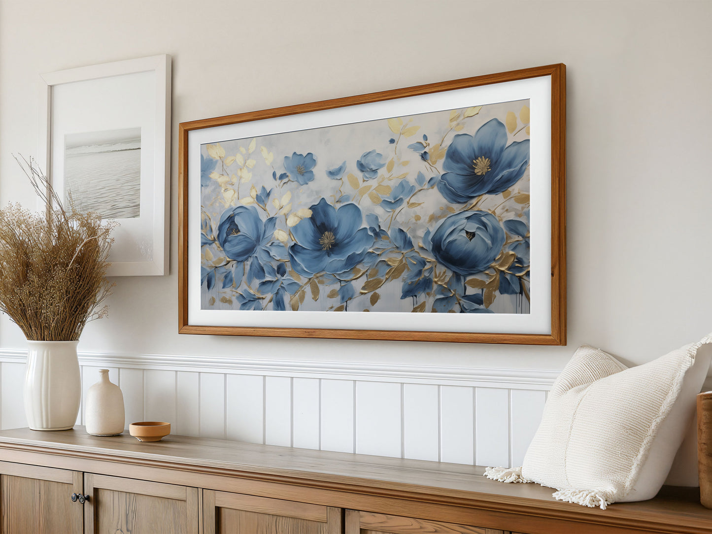 Blue & Gold Floral Frame TV Art