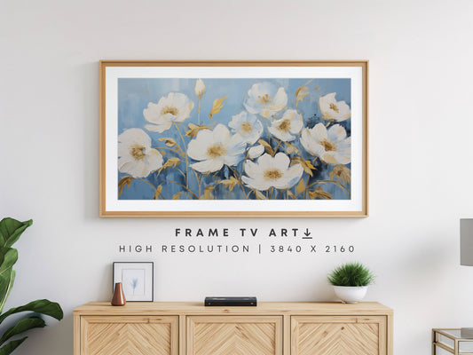 White & Blue Floral Frame TV Art