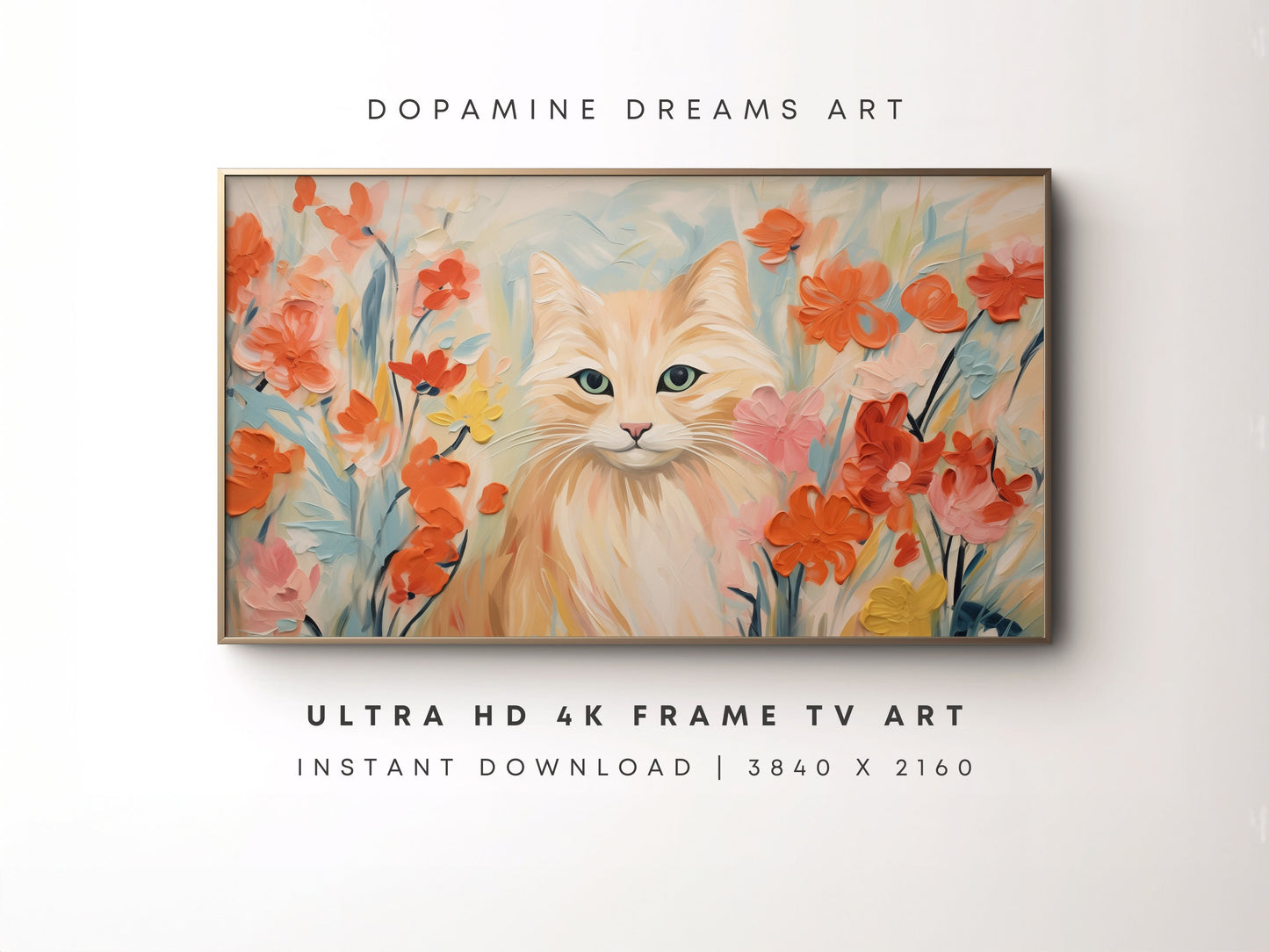 Boho Cat Floral Frame TV Art