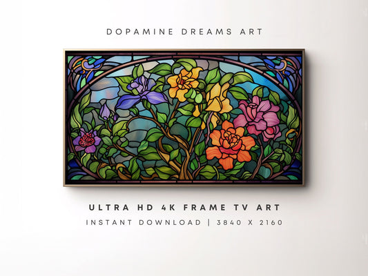 Spring Flowers Stained Glass Frame TV Art 4