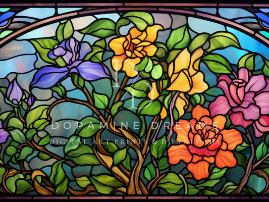 Spring Flowers Stained Glass Frame TV Art 4