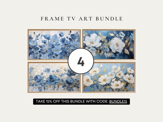 Blue & Gold Floral Frame TV Art Bundle
