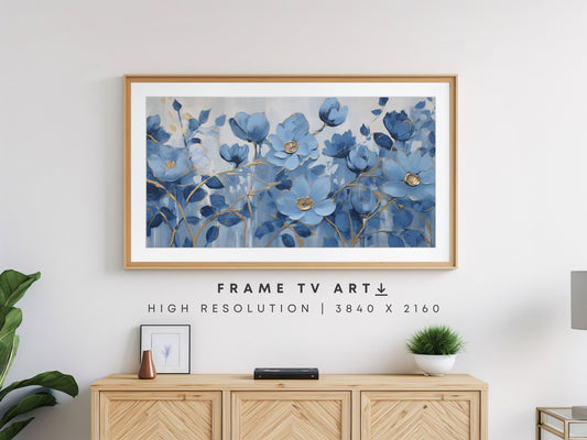 Blue & Gold Floral Frame TV Art Bundle