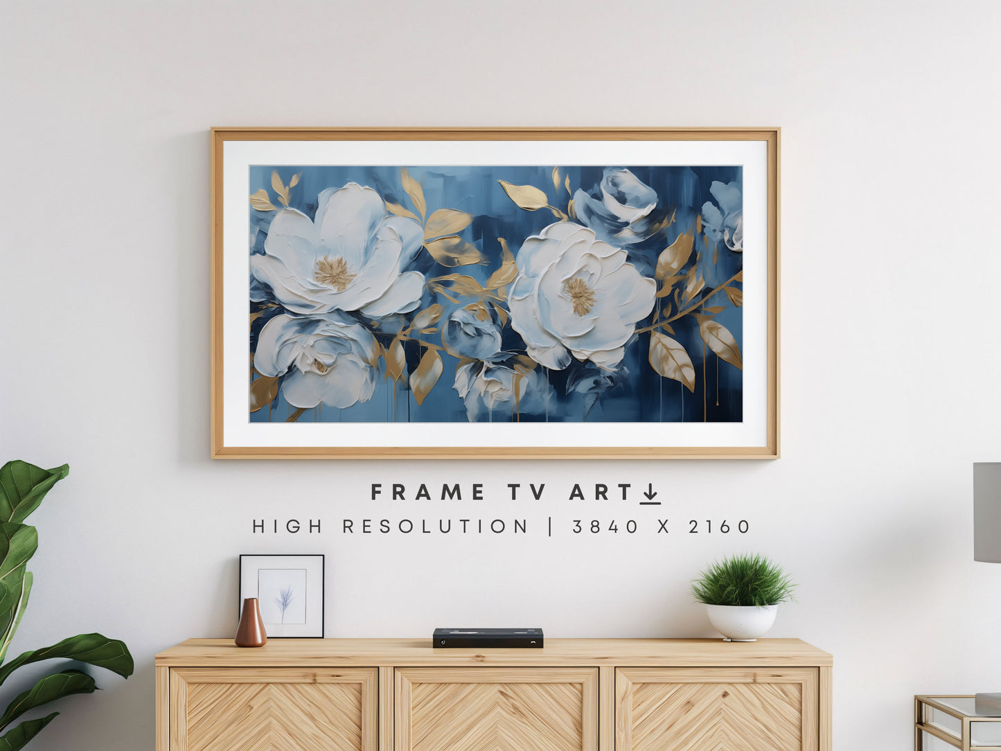 Blue & Gold Floral Frame TV Art Bundle