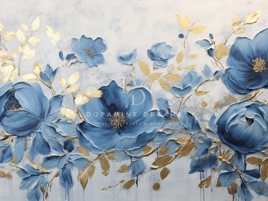 Blue & Gold Floral Frame TV Art