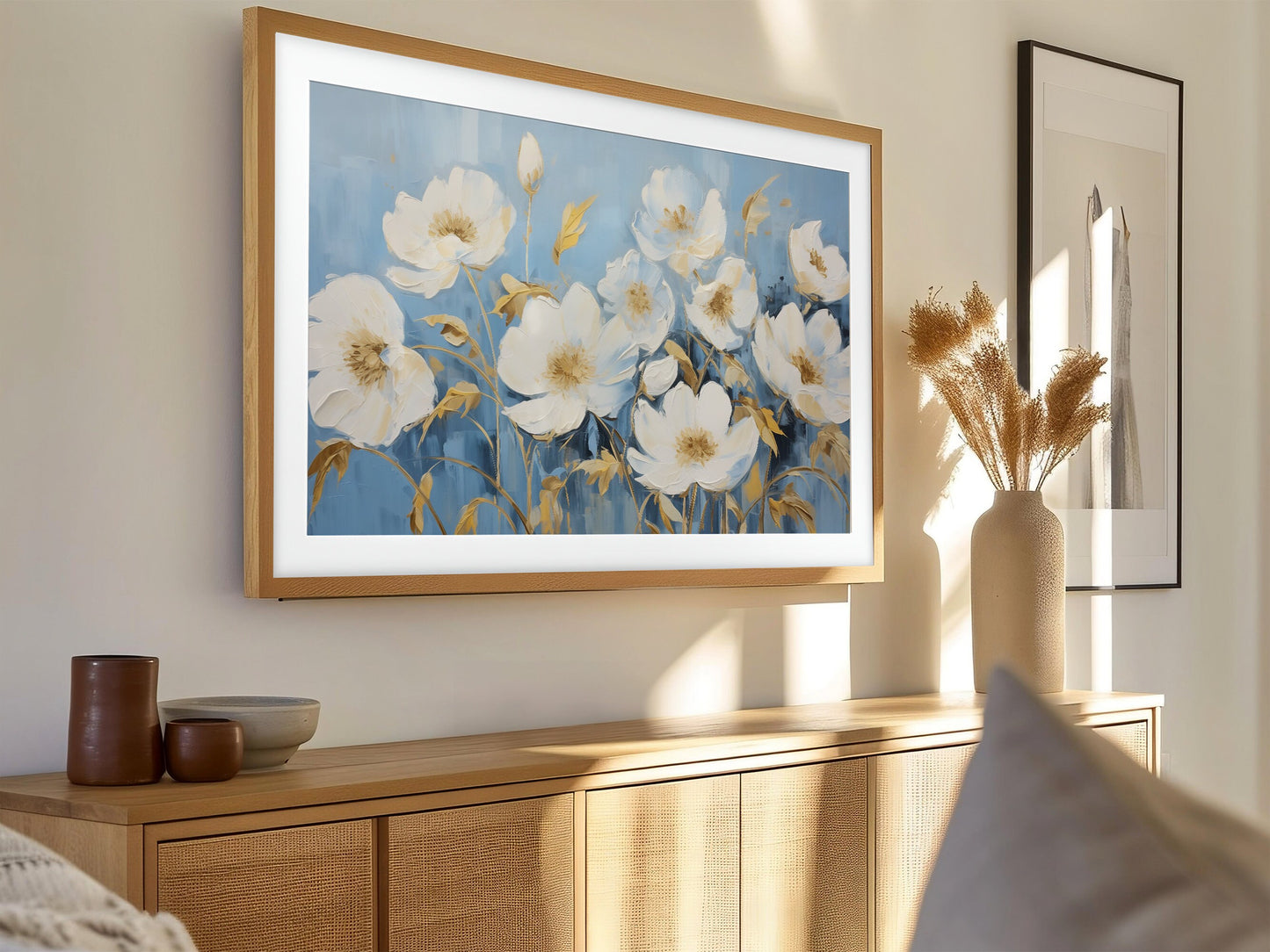 White & Blue Floral Frame TV Art