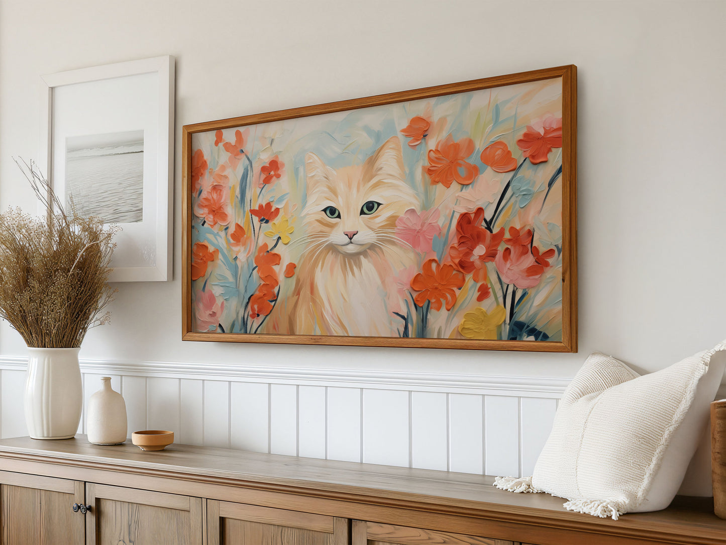 Boho Cat Floral Frame TV Art