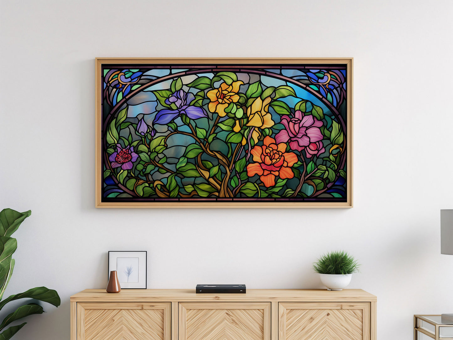 Spring Flowers Stained Glass Frame TV Art 4