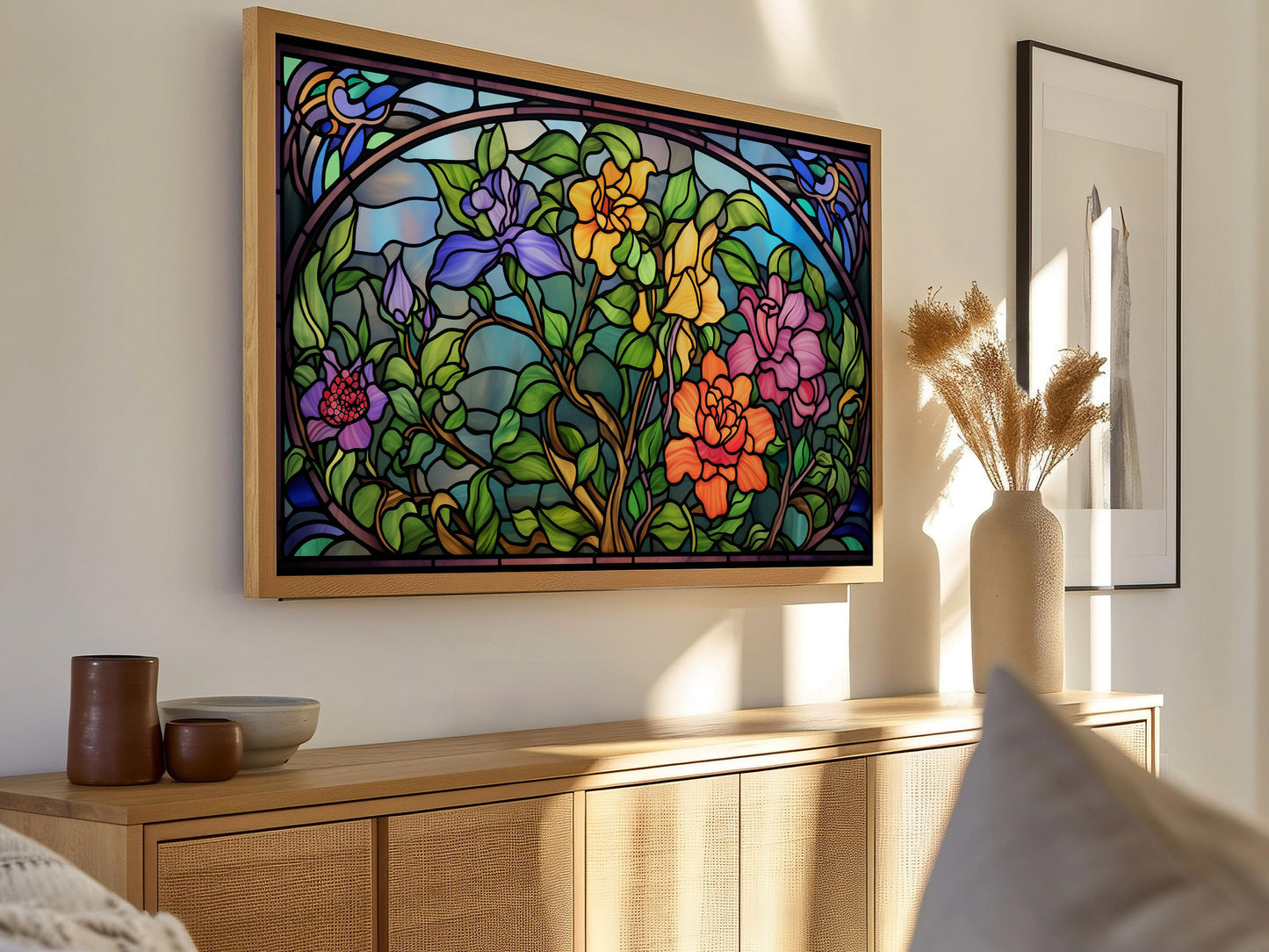 Spring Flowers Stained Glass Frame TV Art 4