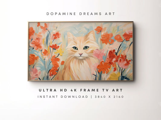 Boho Cat Floral Frame TV Art