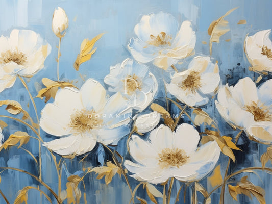 White & Blue Floral Frame TV Art